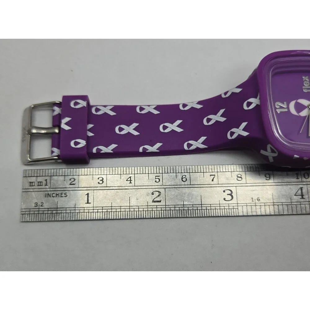 Flex Purple Awareness Ribbon Silicone Unisex Quartz Wristwatch 3 ATM New Battery